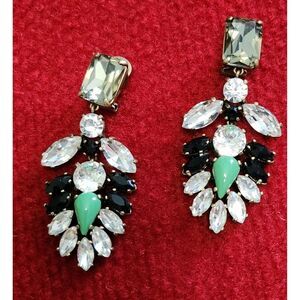 J.Crew Statement Clip-On Earrings With Crystals & Green Accents Formalwear‎